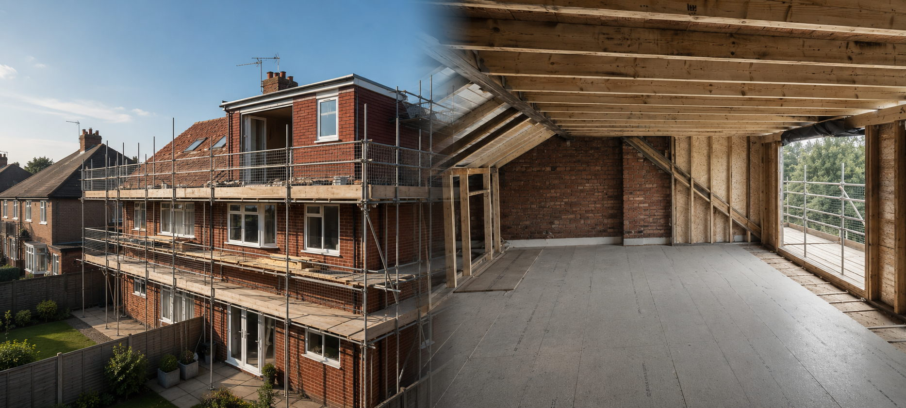 Up Another Level Loft Conversion Specialists Professional loft conversion project by Up Another Level showing exterior construction and interior loft transformation.